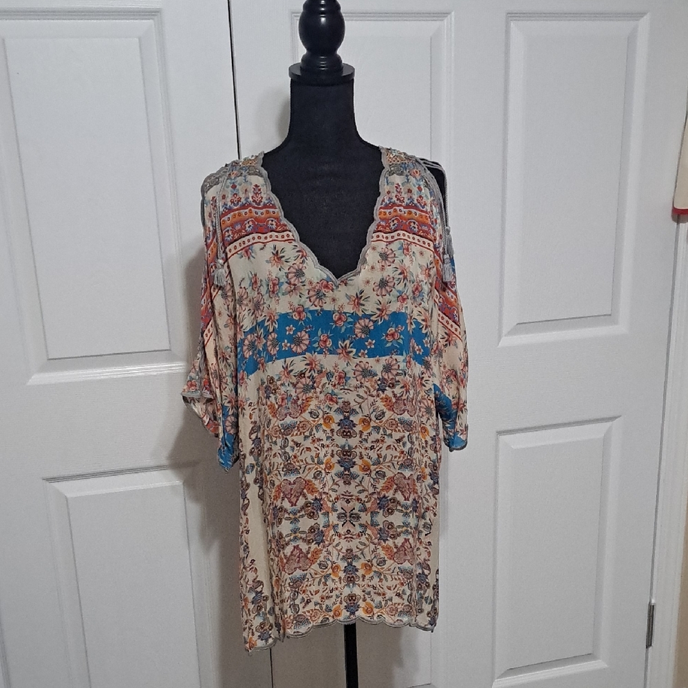 Johnny Was Multicolored Floral Blouse